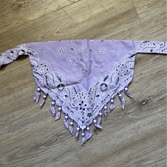 Vintage 80s Light Purple Beaded Fringe Bandana - Picture 1 of 5